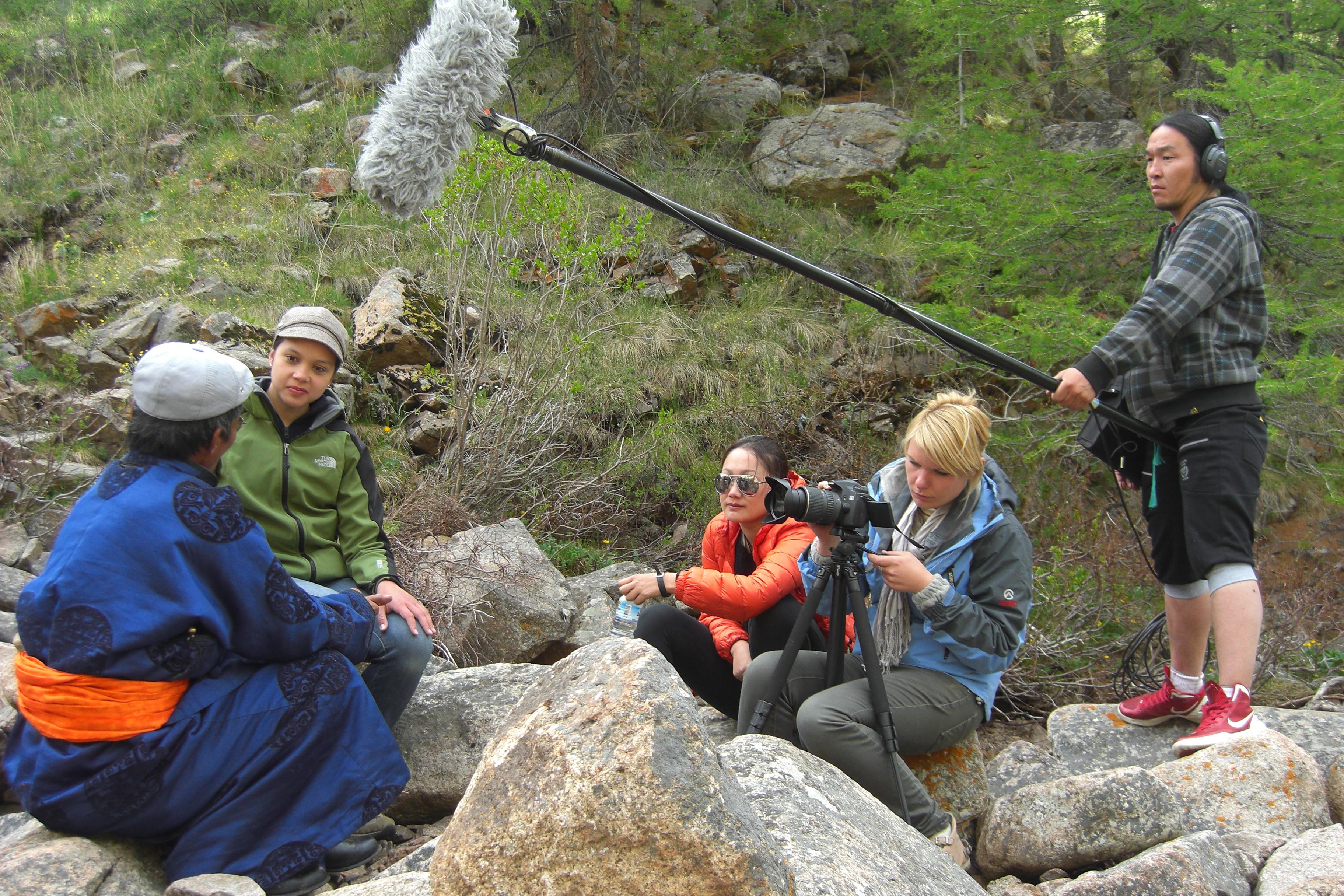 An intern at a journalism placement in Mongolia interviews a local A Projects Abroad journalism intern doing work in the field